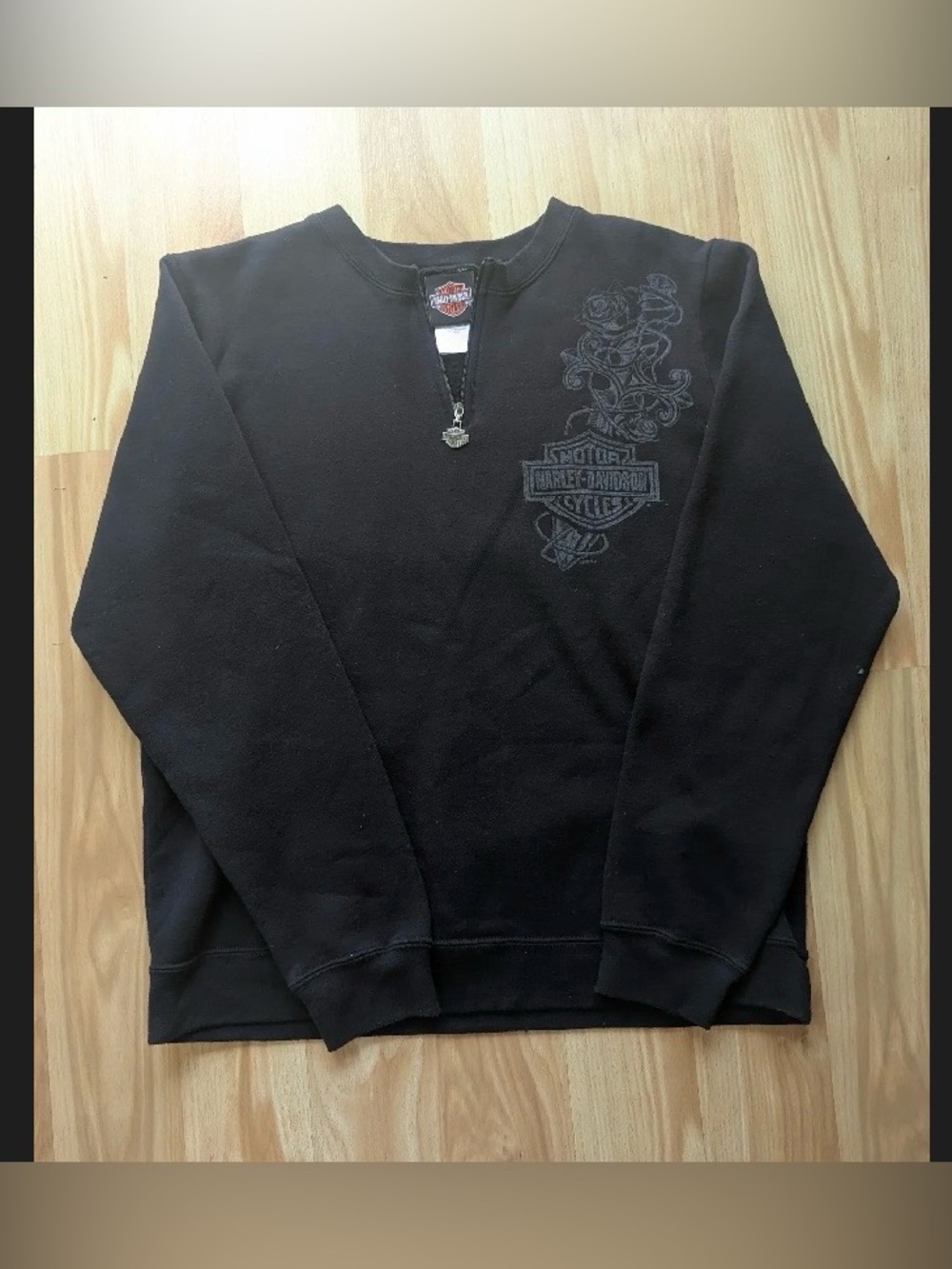 Harley-Davidson Serpent Rose 1/4 Zip Pullover - Black Sz L Made in Mexico